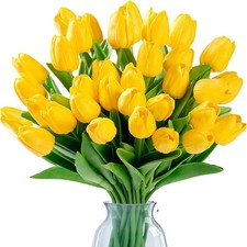 15 Pcs Fake Tulips Artificial Flowers Real Touch PU Faux Flowers Tulip Stems for