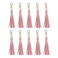 10pcs PU Leather Tassels, 6" Keychain Tassel with Lobster Swivel Light Pink