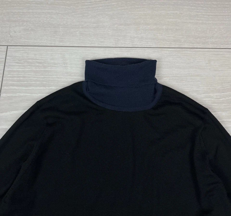 Suéter John Smedley Inglaterra 100% Lana Merino Cuello Tortuga Negro Talla S Para Hombres Foto 4 de 4