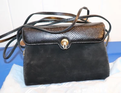 JUDITH LEIBER Vintage Authentic BLACK Clutch Lizard and Suede Purse - Image 1 of 4