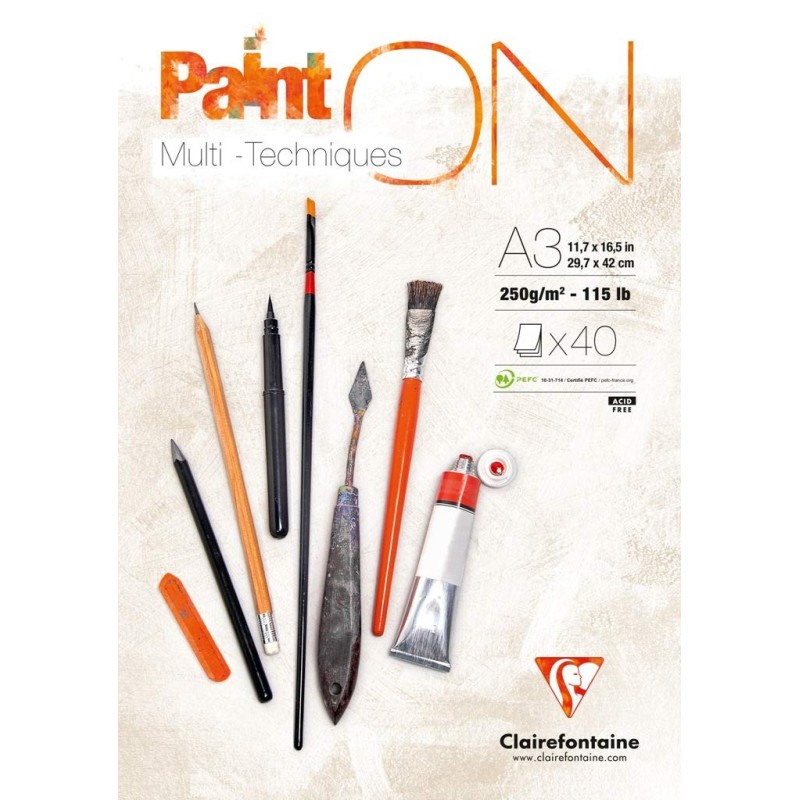 Bloc Paint On A3 Clairefontaine - 40 Feuilles 250g - 42x29,7 cm