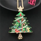 Fashion Lady Green Lovely Enamel Christmas Tree Crystal Pendant Women Necklace