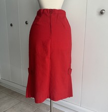 Vintage 1980s Vibrant Red Pencil Wiggle Skirt with Accordion Side Pleats