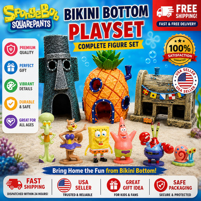 9Pcs Cartoon Spongebob Squarepants Aquarium Decoration Set Figurines Fast Ship