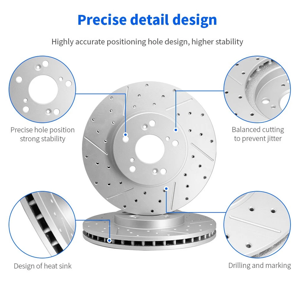 345mm Front Drilled Slotted Disc Rotors For Volvo XC40 XC60 XC90 S60 S90 V60 - Image 2 of 4