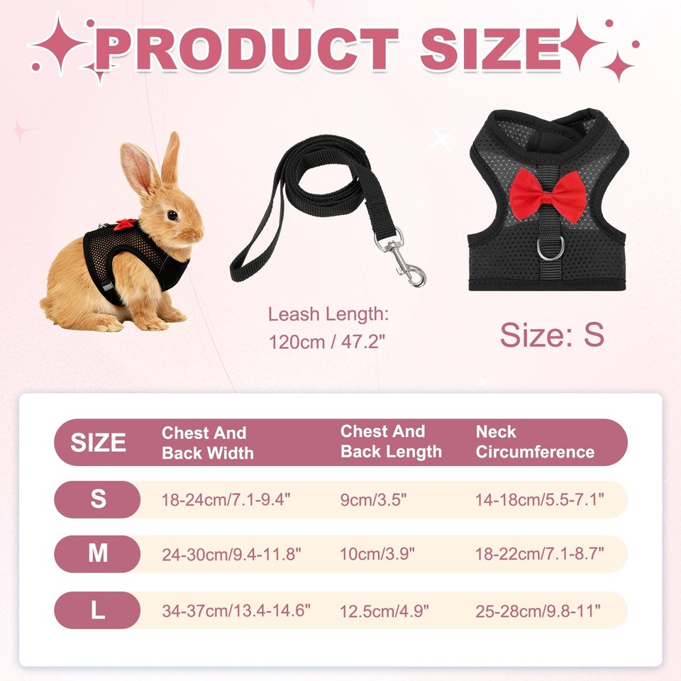 Rabbit Harness and Leash, Small Pet Cute Vest Harness Leash(S, Black ...