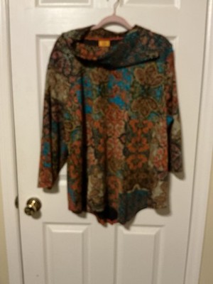 Ladies Ruby Rd. Pacific Muse Sunburst Paisley Print Cowl Neck Blouse 2X