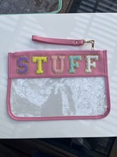 Chenille Letter Stuff Clear Bag Pink Trim Nylon Travel Toiletry Bag 12X8  Snacks