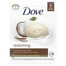 Dove Beauty Bar Soap Restoring Coconut & Cocoa Butter 3.75oz x 8 Bars Pains
