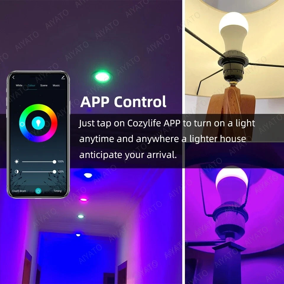 Smart Bulb LED Light RGB Alexa Google E27 WiFi Dimmable Home Lamp Color for 15W - Image 4 of 4
