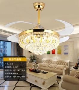 42 Crystal Gold Invisible Ceiling Fan Light Chandelier Lamp