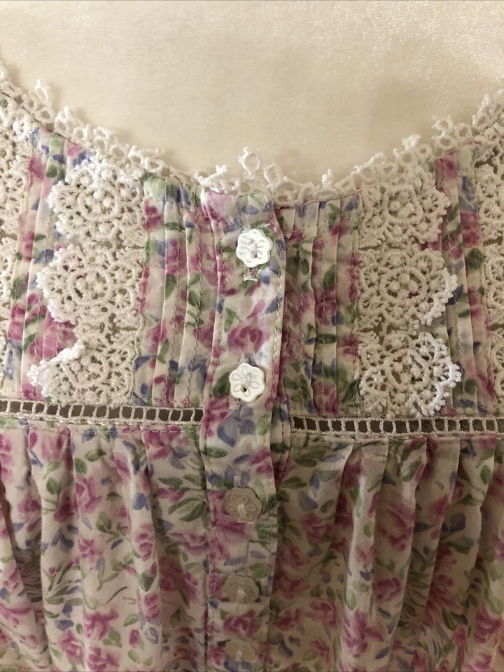 Eileen West Nightgown Women's Size S Pink Floral Long Gown Ruffle Cotton W/ Lace - Image 3 of 4