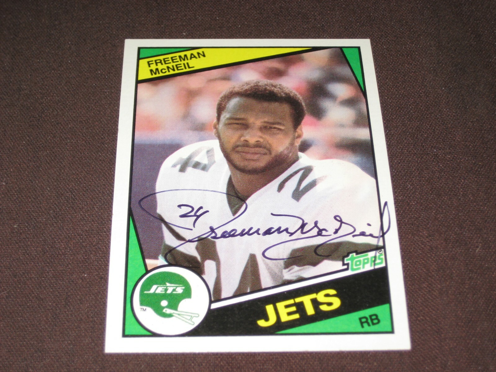 NEW YORK JETS RUNNING BACK LEGEND FREEMAN McNEIL AUTOGRAPHED FOOTBALL CARD W/COA
