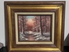 Winter Forest Aronson Oil Canvas Painting Hand Crafted Gold Frame 15.5" X 17.5"