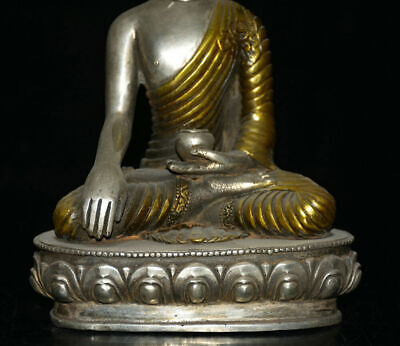 Buy 21CM Old Chinese Silver Gilt Seat Shakyamuni Amitabha Buddha Statue Sculpture