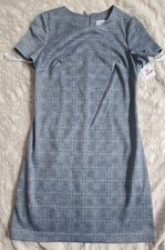 NWT CALVIN KLEIN MULTICOLORED BLUE PLAID SHORT SLEEVE DRESS SIZE PETITE 6