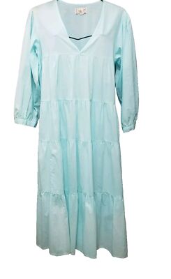  Mille Resort & Spa Dress Womens  Medium Light Blue Tiered Peasant  Maxi Cotton