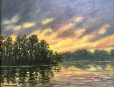 REFLECTIONS At SUNDOWN -oil painting on 11 X 14 inch canvas by K. McDermott