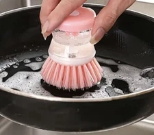 Kitchen Scrubber Pot Scrubber With Detergent Dispenser In Pink