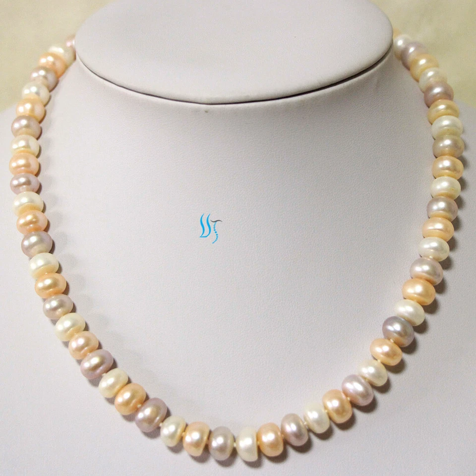 Collar de perlas redondeadas de agua dulce 18" 8-10 mm blanco melocotón rosa lavanda Foto 3 de 4