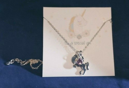 Moda Colore Argento - Collana Unicorno, Pietra Rosa e "P" 14" (10731) - Foto 2 di 6