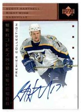 2002-03 UD PREMIER COLLECTION SIGNATURES BRONZE SCOTT HARTNELL AUTO NASHVILLE