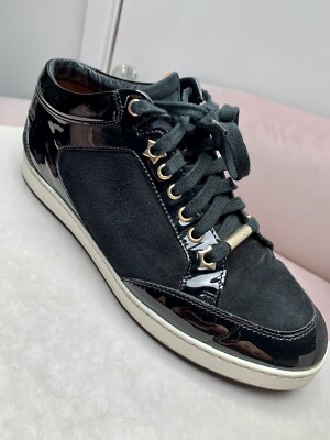 Jimmy Choo MIAMI Black Suede and Patent Trainers Size UK