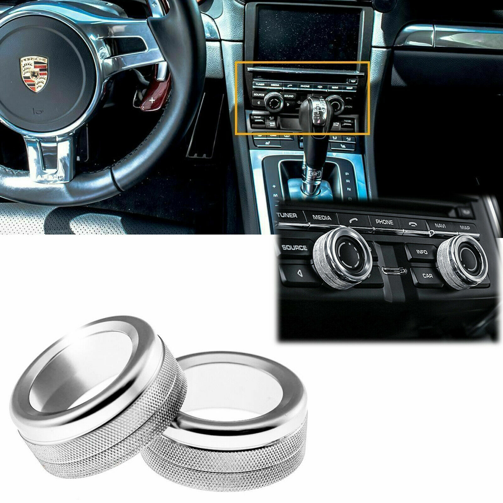 Chrome Aluminum Volume Radio Knob Covers Trim For Porsche 911 Cayenne