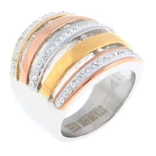 Silver Tone Stainless Steel Ring With Rhinestone- KLS070-MIX7