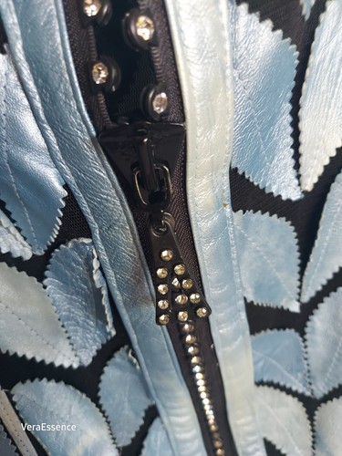 Kamar Vintage Metallic Blue Leather Lambskin Leaf Jacket Size S Full Zip Mesh - Picture 6 of 9