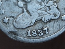 1837/7 Silver Capped Bust Half Dime, Large 5C, RPD, About Good Details