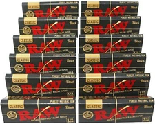 12 Raw Classic Black 1 1/4 Unbleached Ultra Thin Cigarette Rolling Papers - 3219