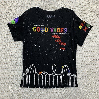 weekend warrior Shirt Mens XL Graphic Print Good Vibes Black  Colorful Crew Neck