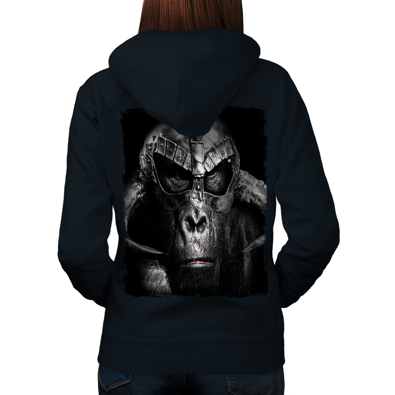 Wellcoda Ape Beast Warrior Primate Womens Hoodie Back