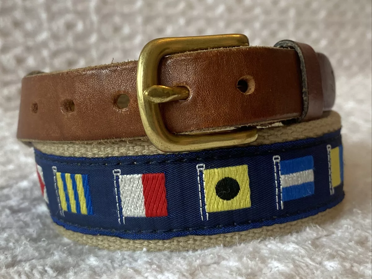 Web Tape Belt BRASS BUCKLE HANDMADE ESSEX CT LEATHER MAN LTD 22 Nautical  Flags