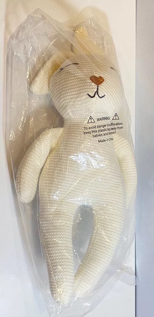 Harry & David White Rabbit Plush 16” New In Bag Knit
