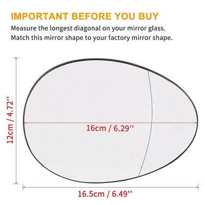 RH Passenger Right Side Replacement Mirror Glass Heated