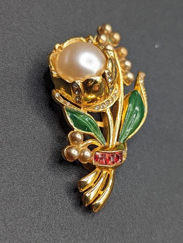 Vintage 1 Part of CORO DUETTE Gold Tone Camellia Flower Dress Clip *As-is* - Picture 16 of 19