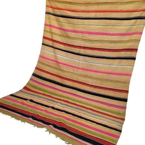 Vintage Handarbeit Marokkanischer Fransen Teppich Bunt Gestreift Ausgefranst Creme Carpet - Bild 2 von 24