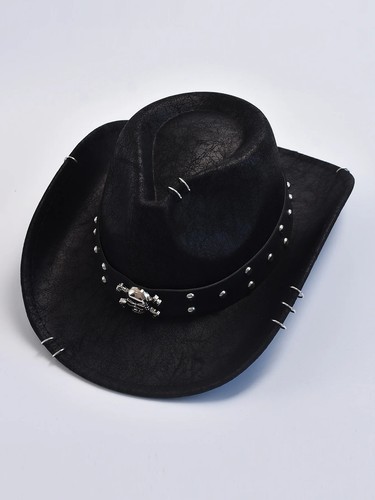 Vintage Faux Leather Western Cowboy Hat for Men, Jazz Style Panama Cowgirl Cap - Picture 10 of 10