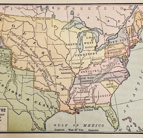 1904 Map Of The United States In 1792 Mississippi Boundary History Print DWN10F