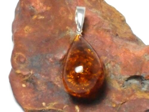 Teardrop AMBER Sterling Silver 925 Gemstone Pendant - Picture 5 of 5