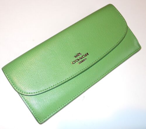 AUTH COACH WOMEN'S REDGREEN EMBOSSED LEATHER LONG ENVELOPE WALLET/CARDS/LOGO- EX