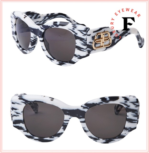 BALENCIAGA PARIS Zebra Black White Cat Eye 0070 Fashion Logo Sunglasses