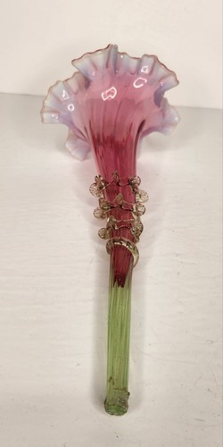 Antico flauto vittoriano francese Epergne parte mirtillo vetro vaselina opalescente - Foto 8 di 14
