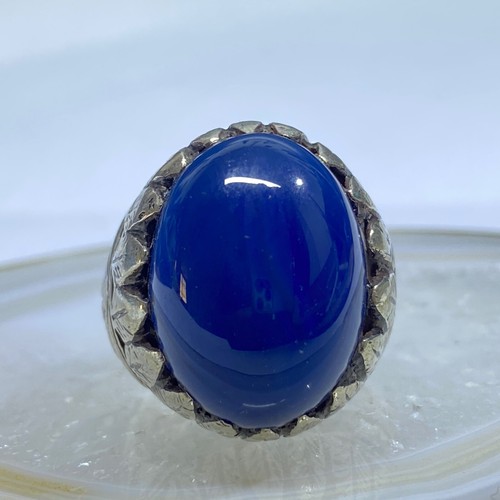anello uomo agata aqeeq blu naturale fatto a mano vintage argento sterling 925 - Foto 9 di 10