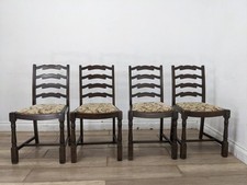 DINING CHAIRS Set 4 Solid Dark Oak Ladderback Abstract Pattern FREE DELIVERY