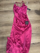 Lulus Satin Maxi Dress Pink Strappy Sleeveless V-Neck Side Slit Zip S