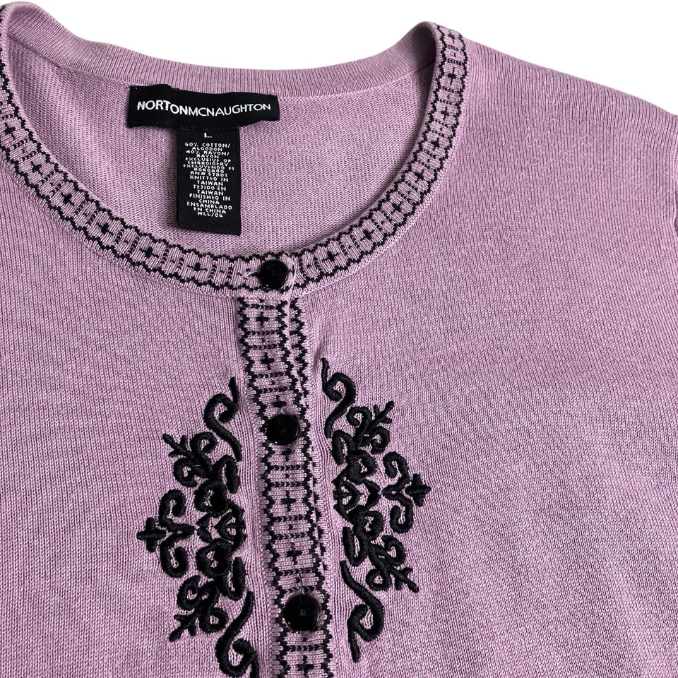 Cárdigan Suéter Vintage Norton Mcnaughton L Púrpura Bordado Preppy Y2K Años 90 Foto 3 de 4