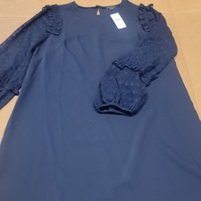 Ann Taylor Chiffon Bubble Sleeve Midi Casual Cocktail Blue Dress New With Tags!